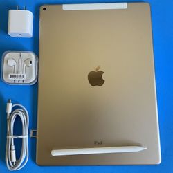  128GB Apple IPad Pro 12.9” (Retina /Touch ID / IOS 16) WiFi + cellular (Unlocked) with keyboard, case,  pen & Accesories (Apple Largest Tablet) 