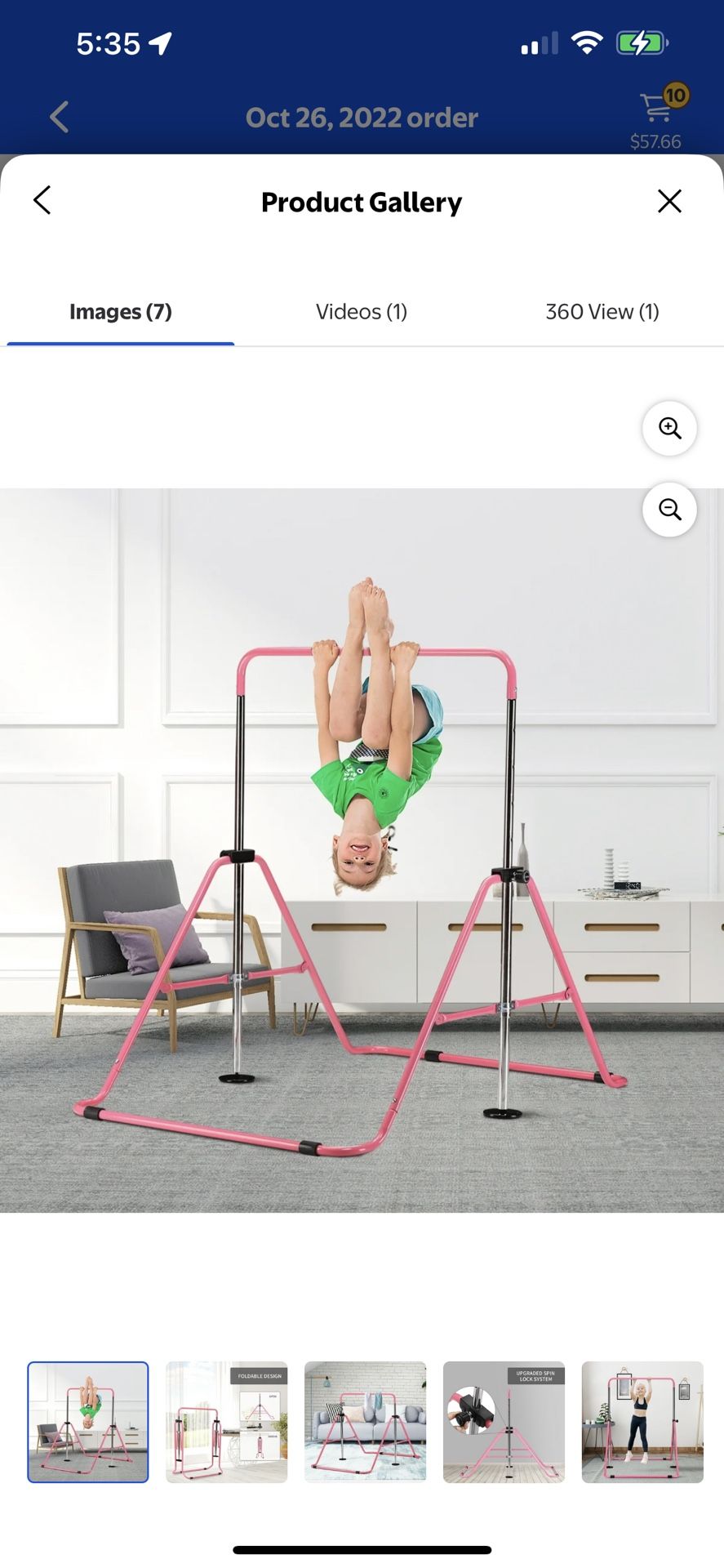 ZENOVA Gymnastics Bars for Home Exercise, Adjustable Height Gymnastic Equipment Horizontal Bar, Junior Monkey Bar Training for Kids (Pink)