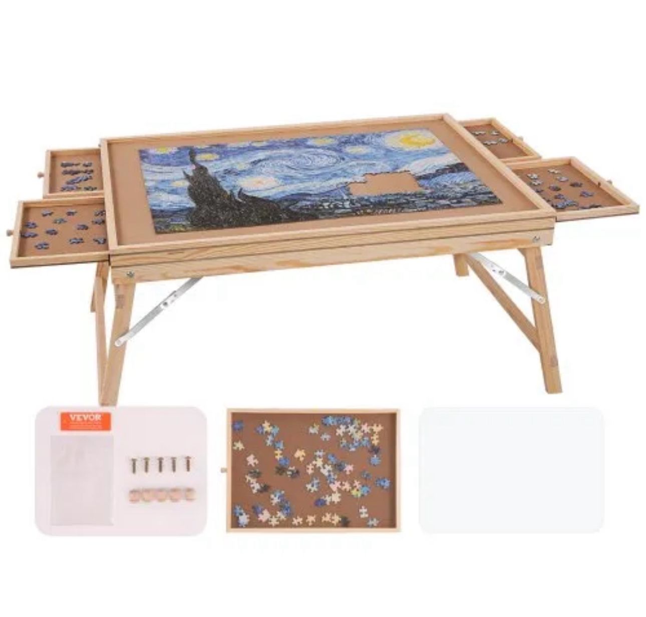 VEVOR 1500 Piece Puzzle Table with Folding Legs, 4 Drawers and Cover, 32.7"x24.6"