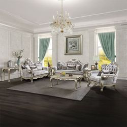 Sofa and Loveseat Champagne finish, Beige fabric, New Especial price