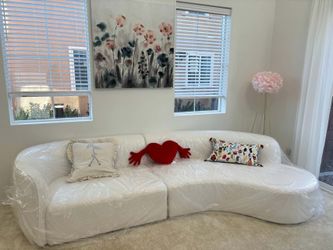 Luxury Modern Style Living Room Upholstery Curved Sofa, 2 Pcs Set, Right Hand Facing Sectional, Boucle Couch, White