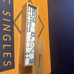 Vintage Set Of 55 Dominoes Double Nine In Sliding Wood Box