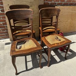 4 Antique Oak Pressback Chairs with Broken Cane Seat $100.00 for All