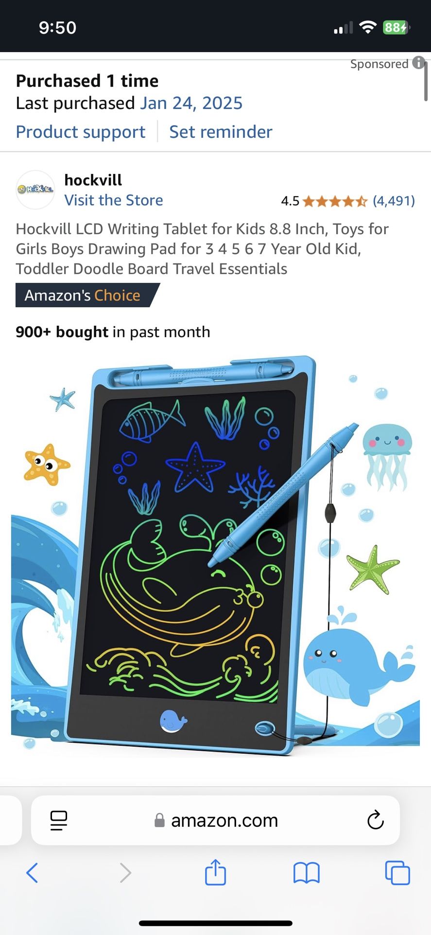 Hockvill LCD Writing Tablet For Kids 8.8 Inch