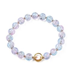 Round Glass Beaded Stretch Bracelet with Gold Plated Brass Ring