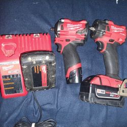 Milwaukee 3/8"Compact Impact Wrench,/3/8"Friction Ring Impact Wrench ,With Charger And 3 Batteries 