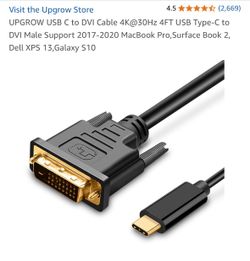 USB C to DVI Cable 4K@30Hz 4FT USB Type-C to DVI Male Support 2017-2020 MacBook Pro,Surface Book 2, Dell XPS 13,Galaxy S10