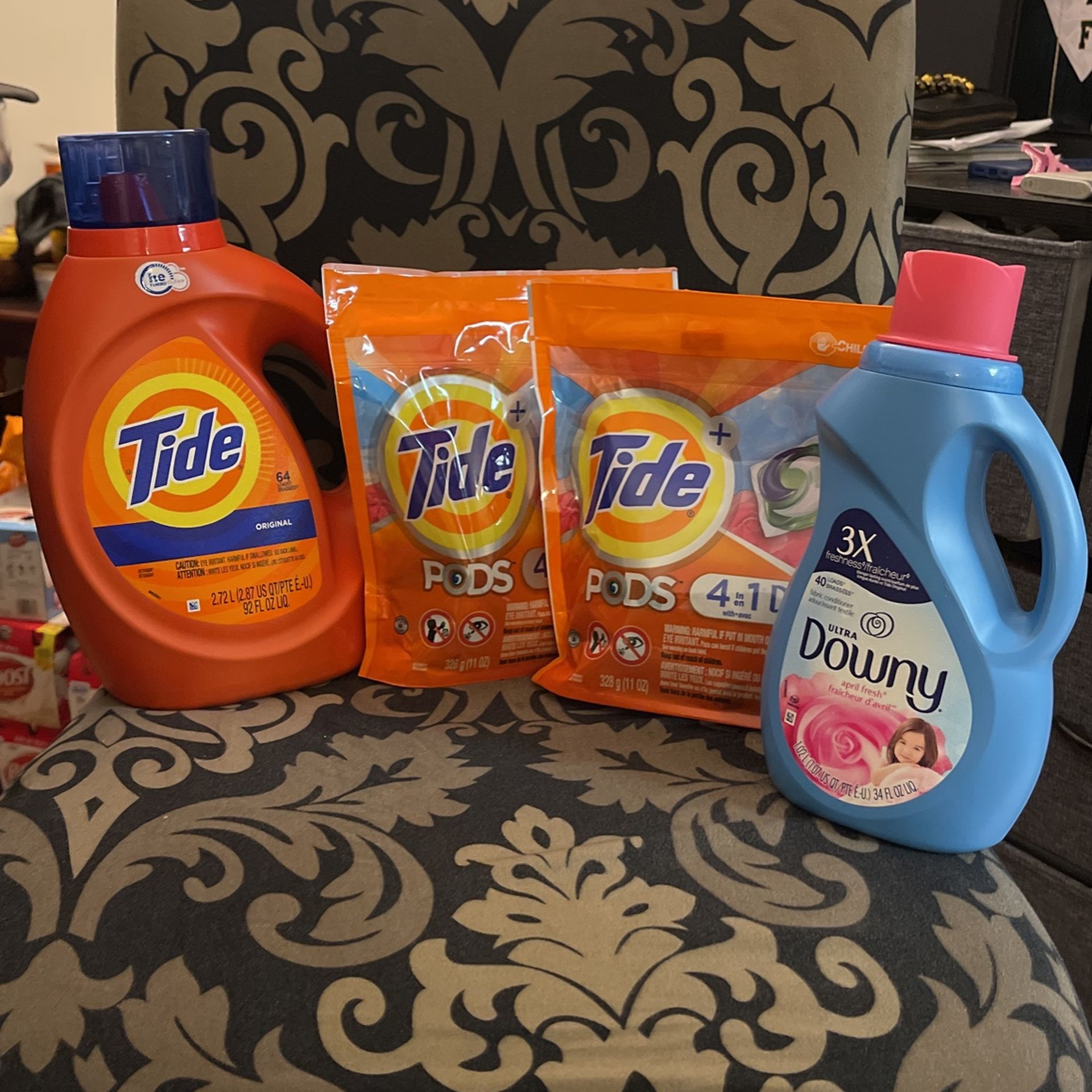 One Big Bottle 92oz Tide,2 Bags Tide Pods And Downy All For $20