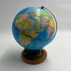 Illuminated World Globe Lamp Desk Light Political Map Wooden Base Classroom 
