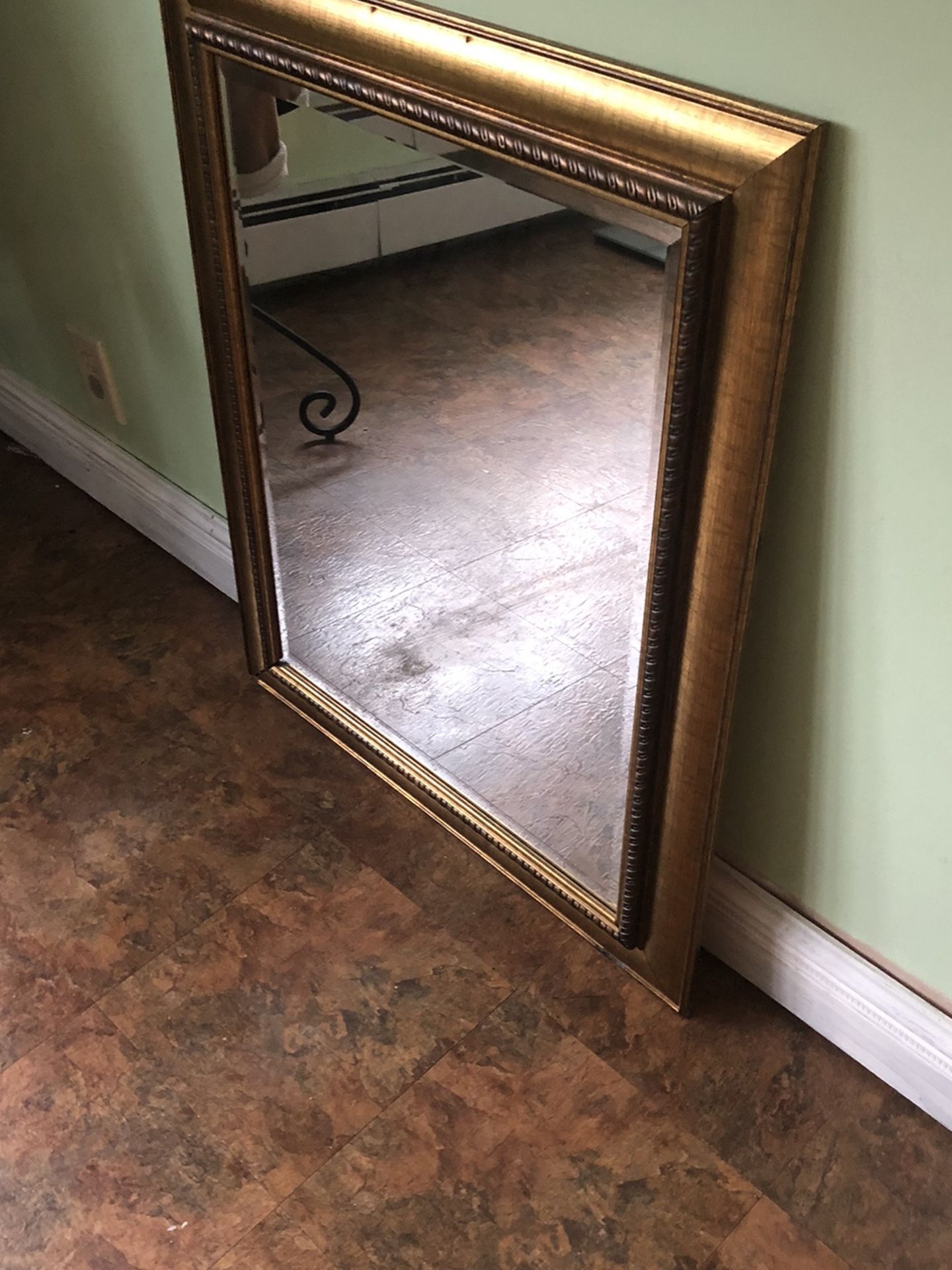 Large Gold Painted Wood Frame Wall Mirror .