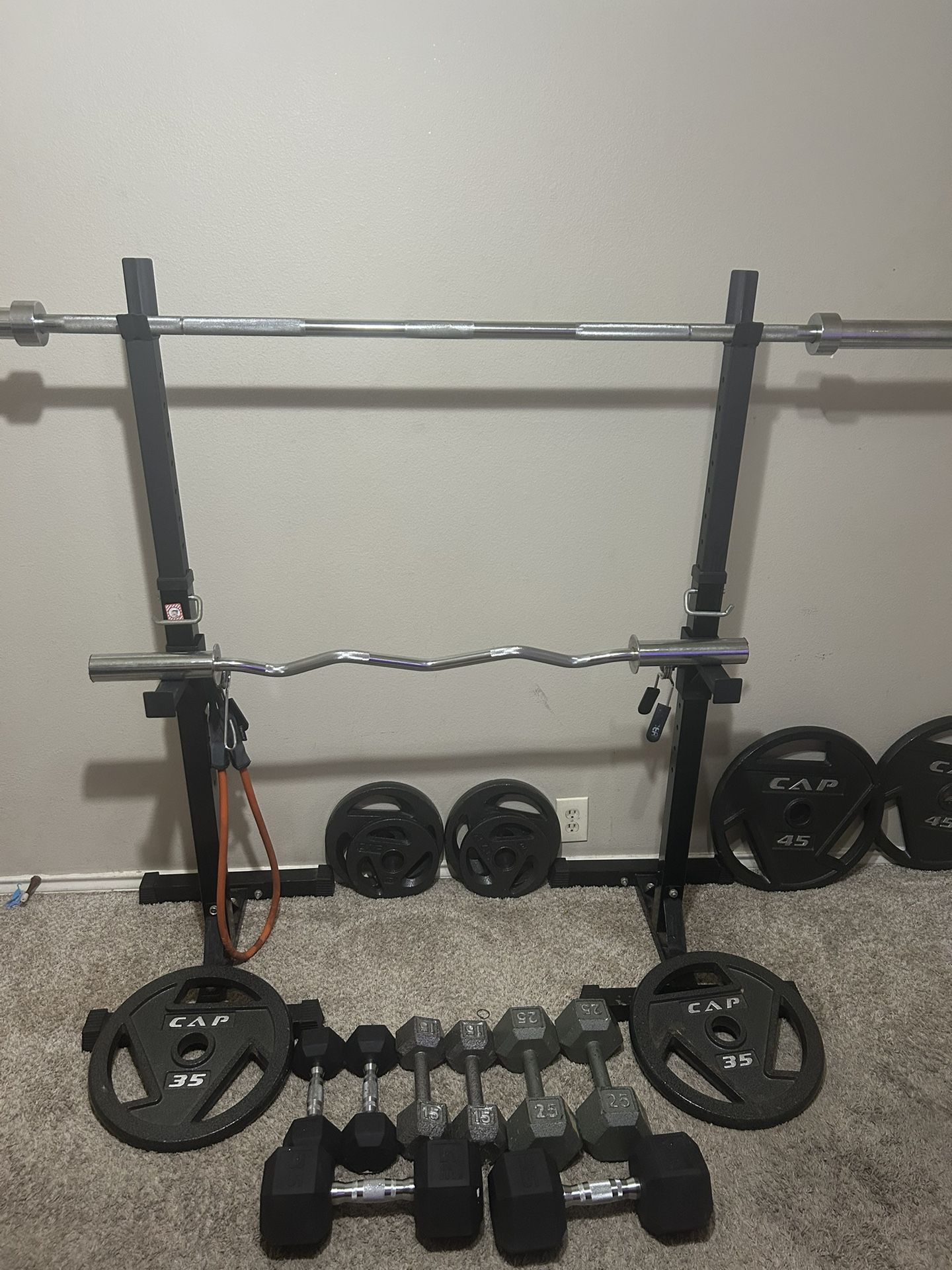 Squat Rack, CURL BAR ,BENCH BAR ,etc
