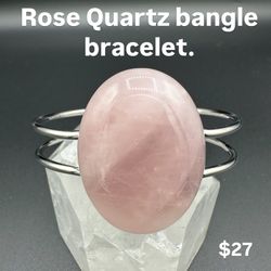 New, Beautiful Rose Quartz Platinum Plated Bangle Bracelet.