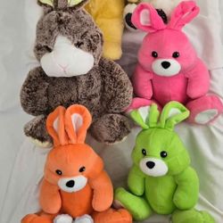 9 Assorted Plush Easter Bunnies, 9"-12"