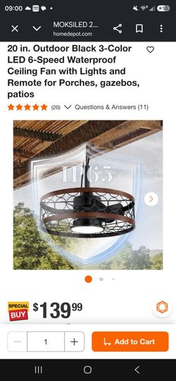20 in. Outdoor Black 3-Color LED 6-Speed Waterproof Ceiling Fan with Lights