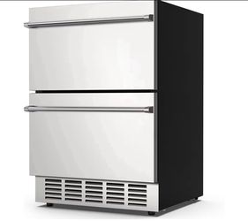 24 Inch Under Counter Double Drawer Fridge,Two Drawer Refrigerator Indoor Beverage Refrigerator, Stainless Steel Beverage Fridge for Home & Commercial