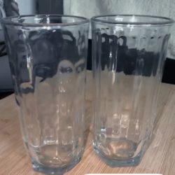 Tall Drinking Glasses – Set of 2 Faceted Clear Glass Tumblers