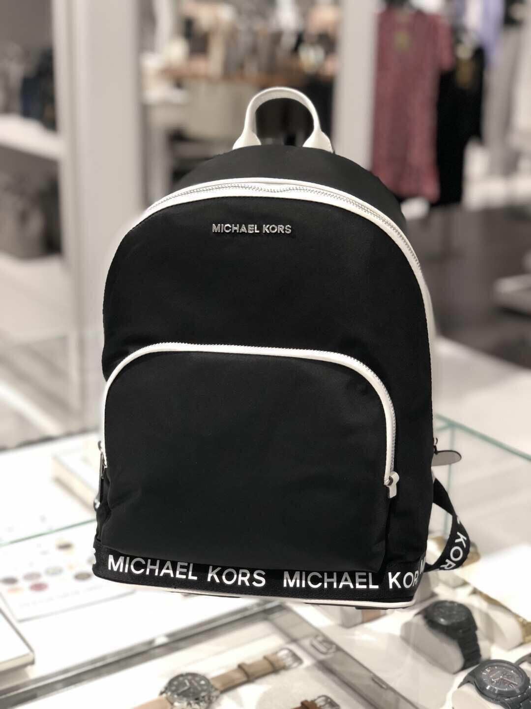 NWT Michael Kors Sport Connie Nylon Logo Tape Color Black/Optic Tech Backpack