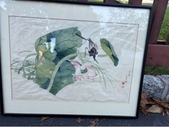 Framed Spring of the Jiazi Year by Shi Danian Chinese Ink and Wash Painting Bird on a Lotus Flower framed