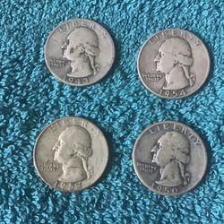 Set Of Four (4) Pre 1965 Quarters 90% SILVER