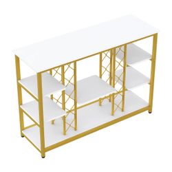 Gold & White Wine Bar Console Table - Modern Glam Storage