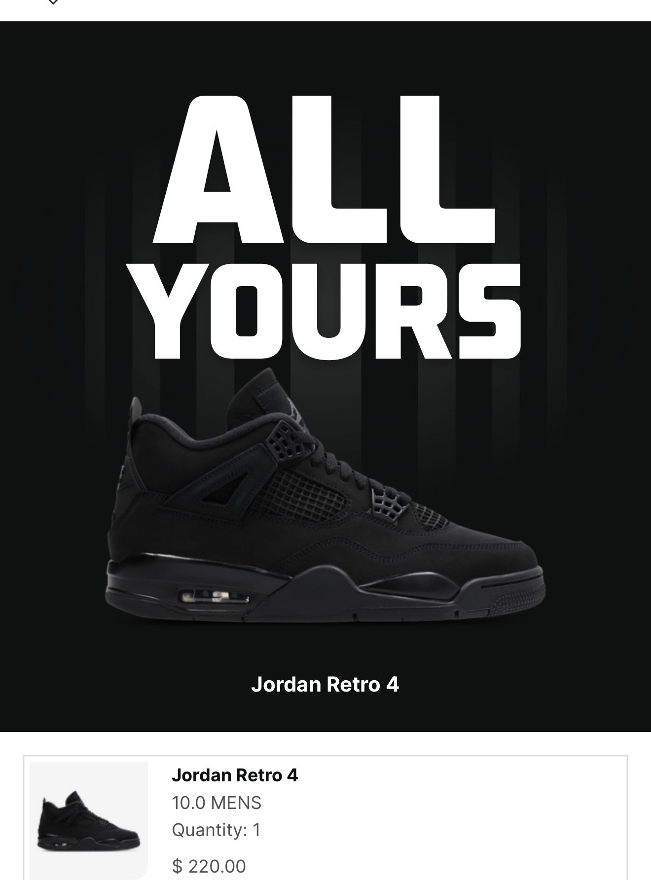 Air Jordan Retro 4’s Black Cat Size 10 Nike