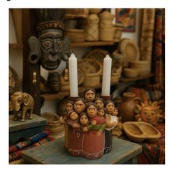 VTG Peruvian Folk Art Pottery Handcrafted Candle Holder Terracotta Clay Women