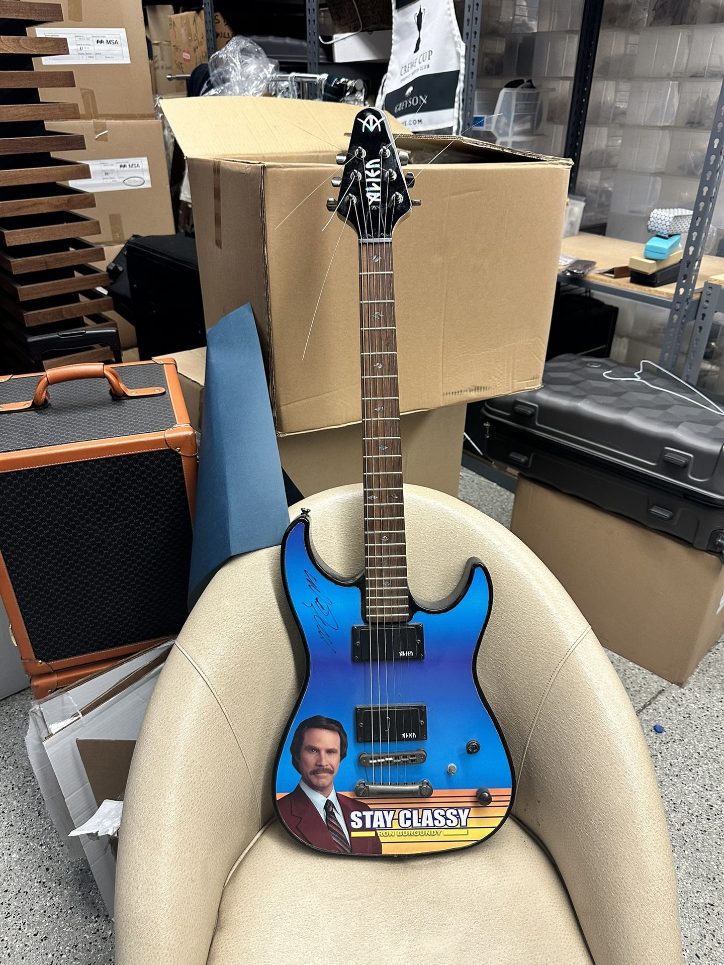 Ron Burgundy Will Ferrell Signed Guitar