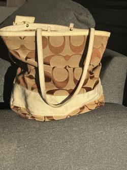 Vintage Coach 10125 Signature Jacquard Stripe Tote – Khaki/Gold