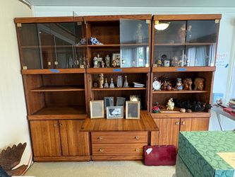 3 piece mid century modern style wood wall unit with desk
