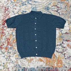 Teal Textured Knit Polo