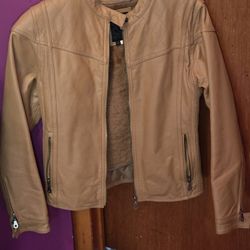 Brown Vegan Leather Coat Jacket With Faux Fur Interior 