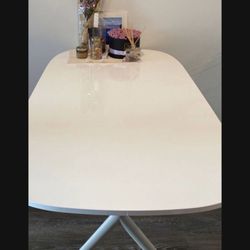White Oval Glossy Dining Table For 6, 6ft Long