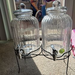 Circleware Sun Tea Mason Jar Double Glass Beverage Dispensers with Metal Stand and Lid Entertainment Kitchen Glassware for Water, Juice, Wine, Kombuch