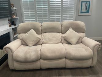 Cream Microfiber Reclining Sofa with Pillows