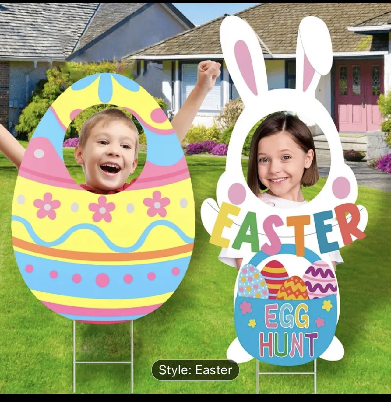 Garden Festivity, Large Easter Bunny & Egg Yard Sign Decorations with H-Stakes -brand New