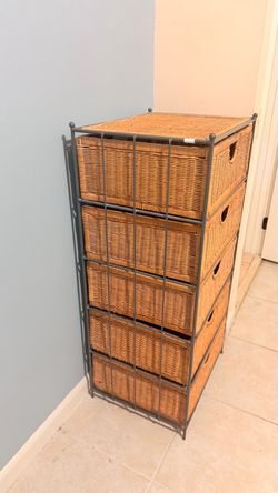 5 Drawer Wicker Storage Dresser -Metal Frame