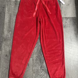 NEW RED CHRISTMAS CANDYCANE VELVET PJ JOGGERS SIZE MEDIUM 
