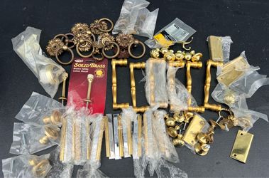 Vintage Solid Brass & Bronze Cabinet Hardware Assortment – Furniture Knobs, Pull Handles, and Drop Rings