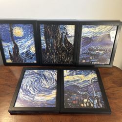 Set of 5 Vincent Van Gogh Framed Art Pieces Just under 9.25” x just over 11”