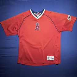 Vintage MLB Majestic Angels Jersey Shirt Red Embroidered Size XL?