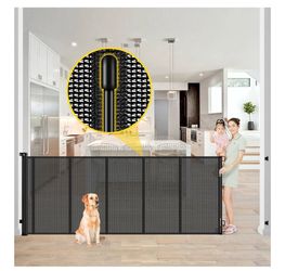 Reinforced 42” Extra Tall x 80” Wide Retractable Baby Gates with Rods to Prevent Crawling Through, Extra Tall Pet Gate for Large Openings Indoor Long