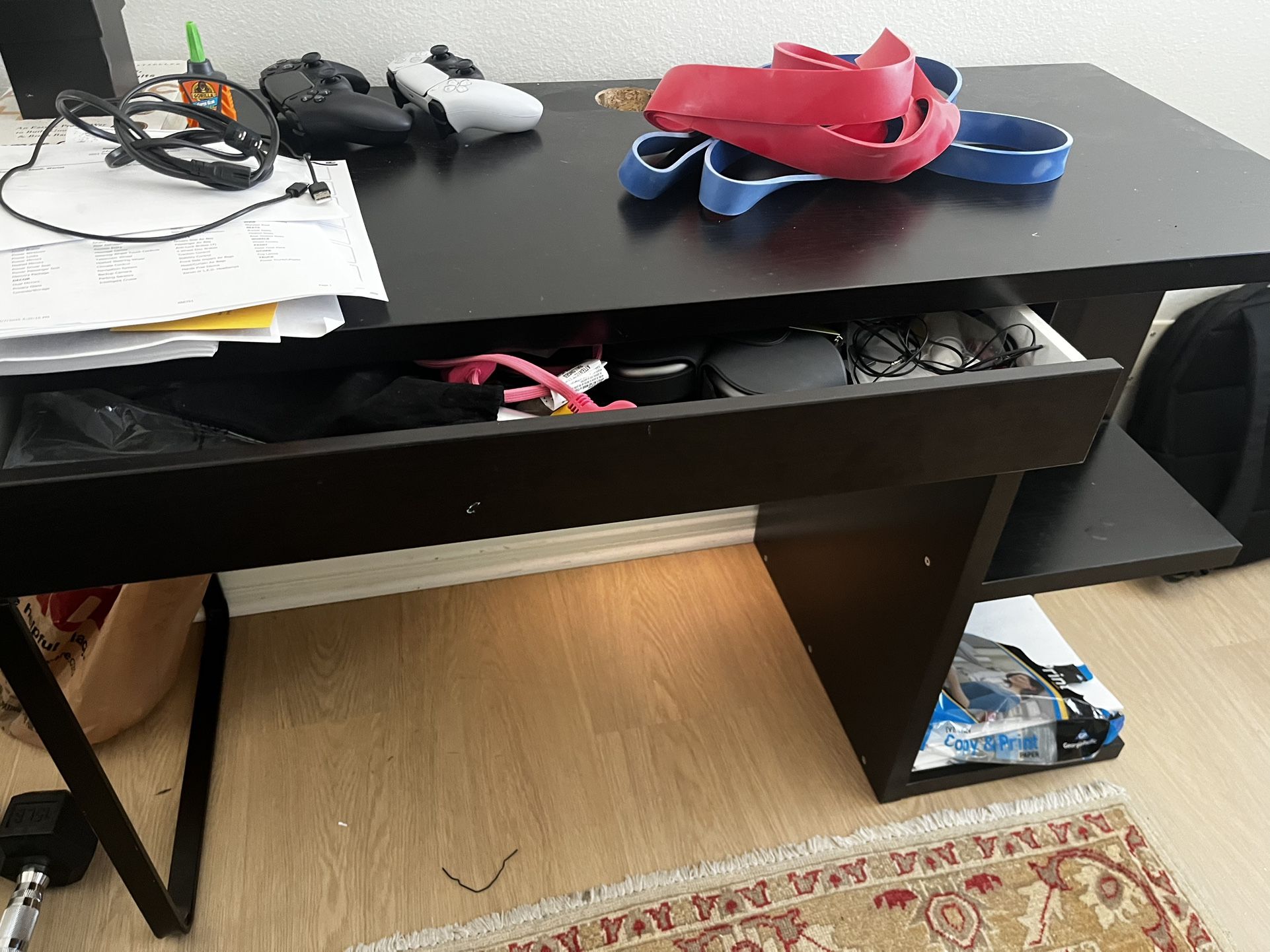Black Modern Computer desk with right Hand shelves With Drawer