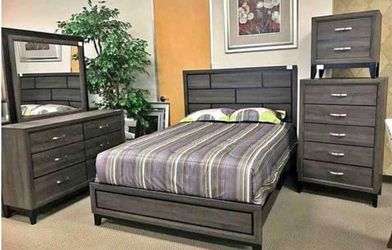 Akerson Gray 5 PC. Queen Size Bedroom Set. Brand New. MATTRESS SET IS NOT INCLUDED.