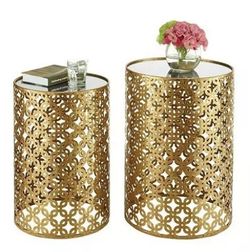 Gold mirrored top geometric end tables 2