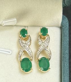 2.67 CTS Natural Green Agate Diamond 18k Gold Plated Designer Earrings
