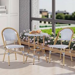 Assembled 3 Piece Patio Bistro Set, Round Table and 2 Dining Chairs Aluminum Fre