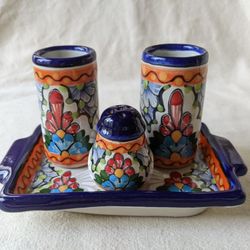 Handmade Talavera Pottery Tequila 4 Pc Set