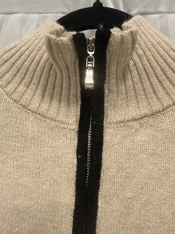 Women's Beige Knit Quarter-Zip Sweater Black Trim