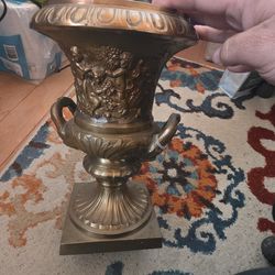 Antique Neoclassical Brass Urn Planter 13 Inches Tall