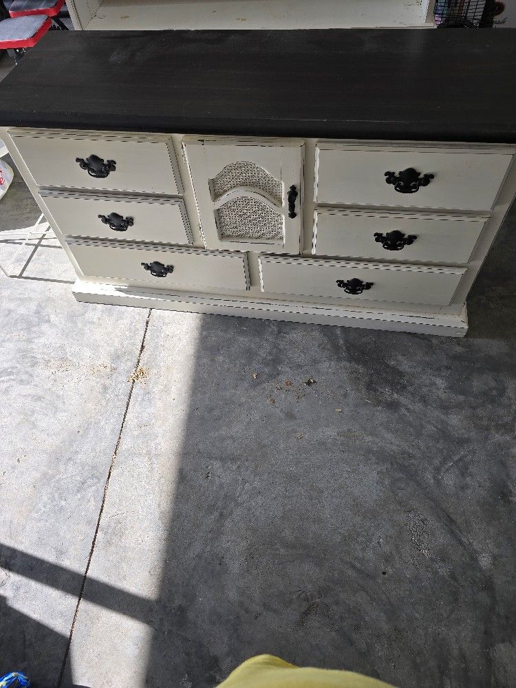 White Antique Dresser, Desk And Chair